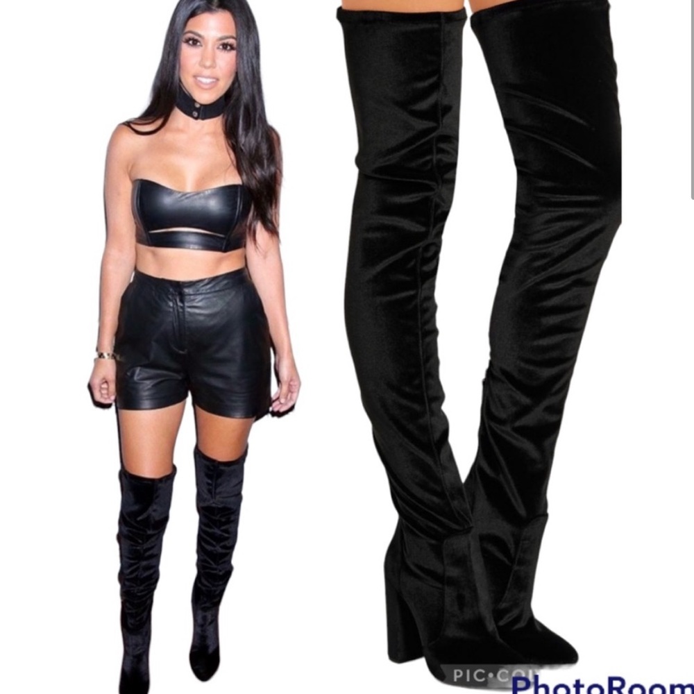 Aquazzura thigh high boots black velvet